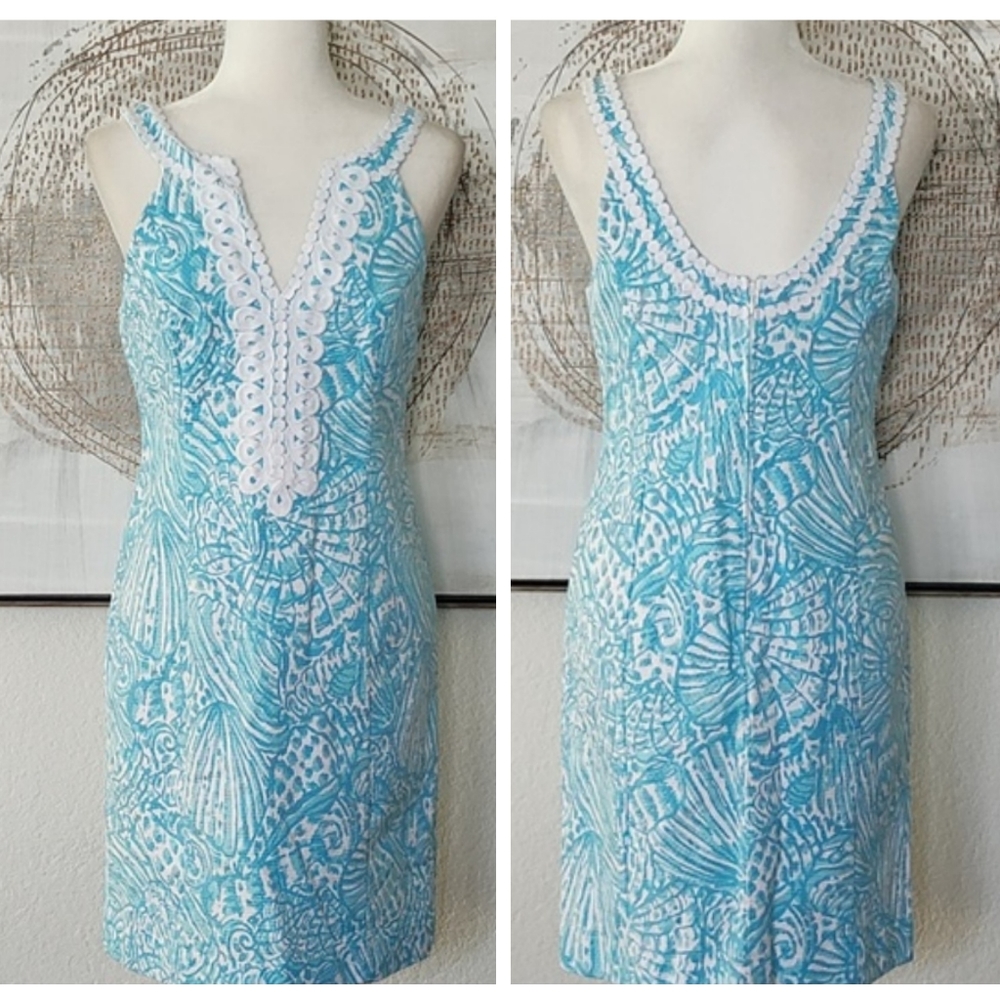 Lilly Pulitzer Blue & White Sheath Dress Size 10